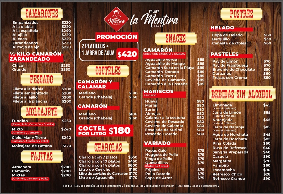 Palapa la mentira Menu - Image 1